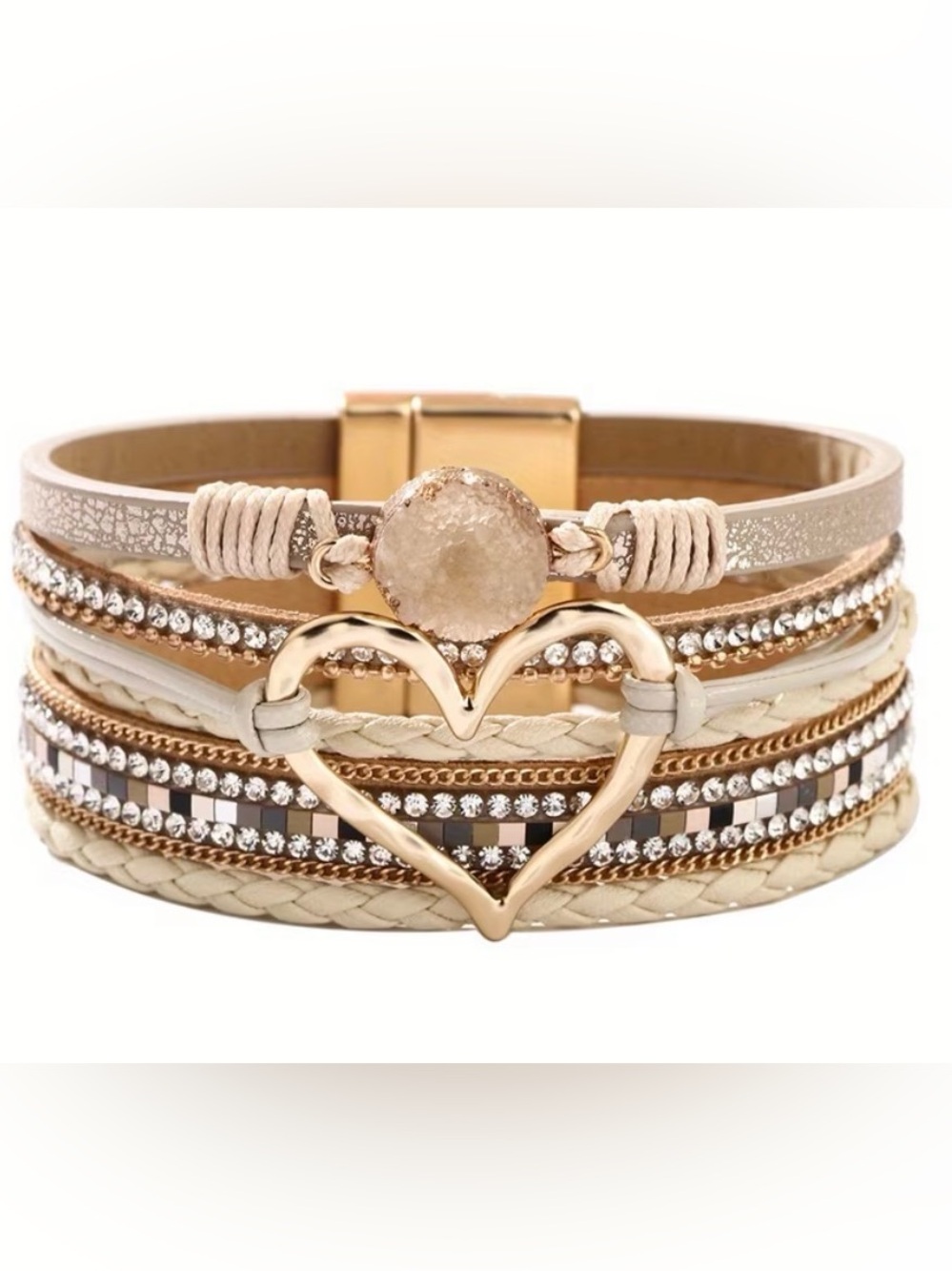 ✨3/$20 Bohemian Multi-Layer Faux Leather Gold Heart Bracelet